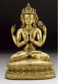 18th Century A Sino-Tibetan gilt-copper model of Shadakshari